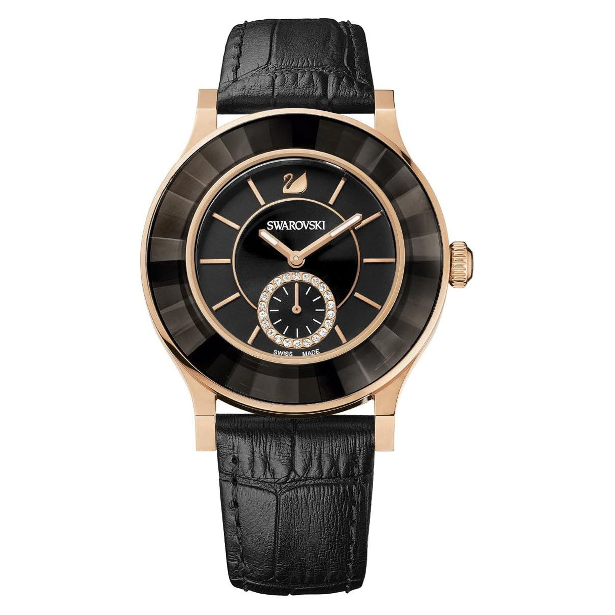 Swarovski Octea Black Dial 39 MM & Leather Strap Watch for Women