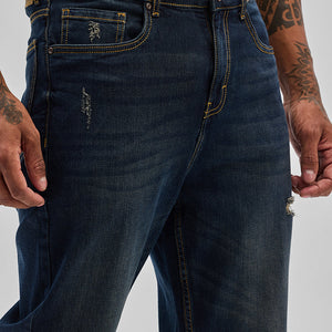 Navy Distressed Slim Fit Jeans