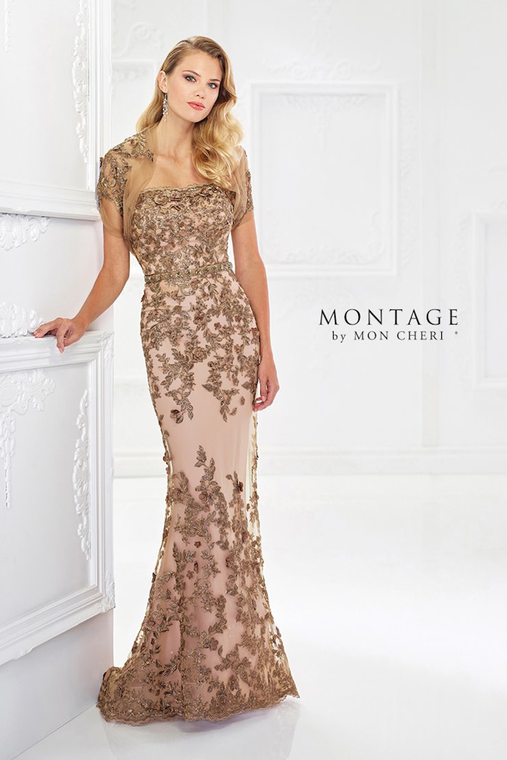 Montage 118961 Long Metallic Lace Evening Mother of the Bride Dress
