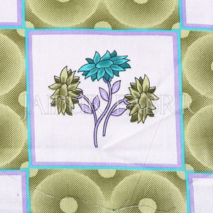 Green Circle with Floral Print Cotton Double Bed Sheet