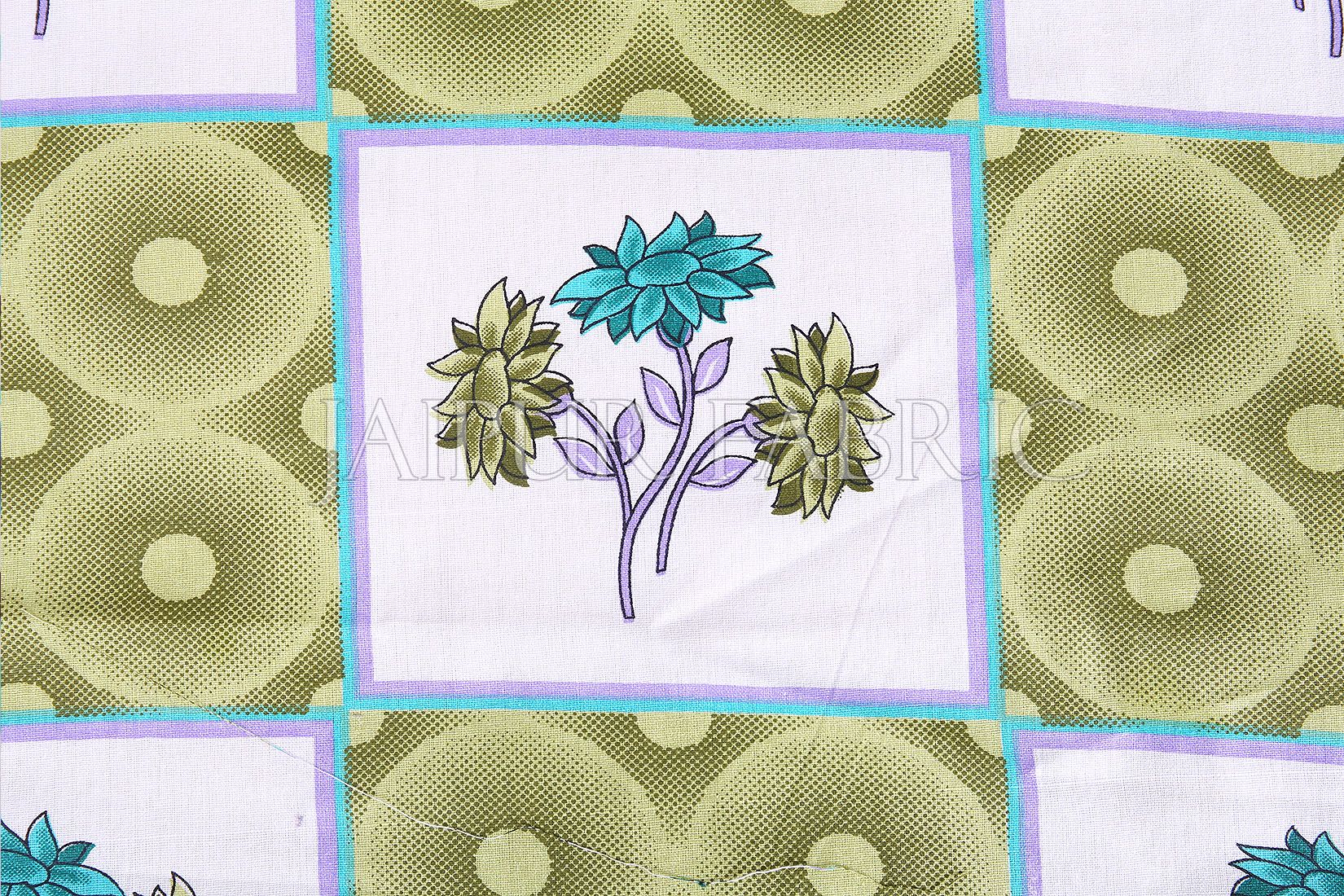 Green Circle with Floral Print Cotton Double Bed Sheet
