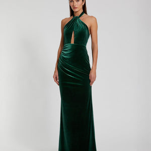 Mac Duggal 11924 Fitted Long Formal Velvet Prom Dress