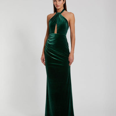 Mac Duggal 11924 Fitted Long Formal Velvet Prom Dress