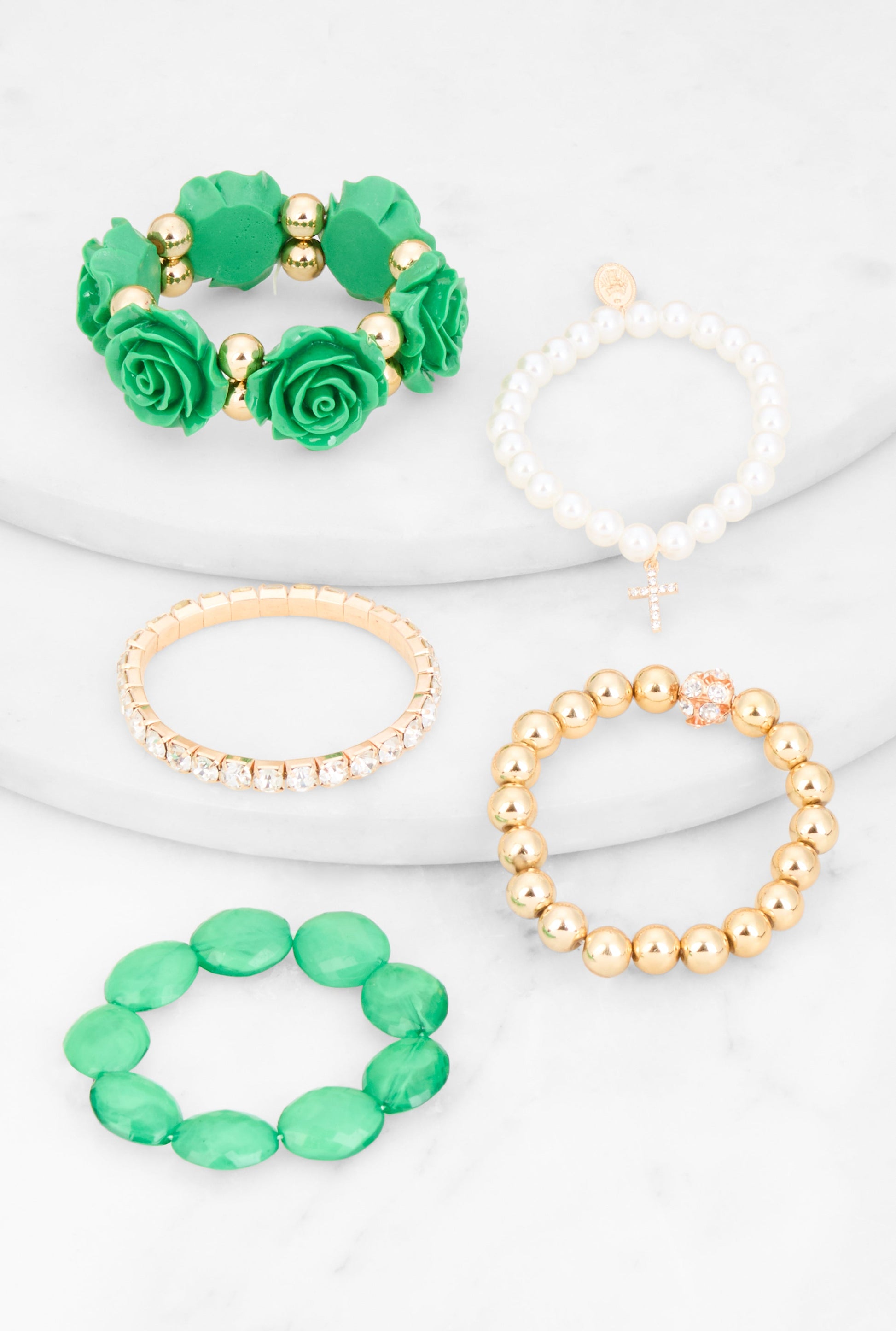 Rose Rhinestone Charm Stretch Bracelet Set of 5