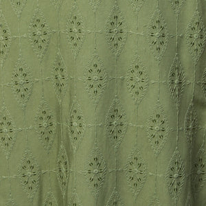 Intricate Chikankari Embroidered Straight Kurta with 2-Ply Mask - Olive Green