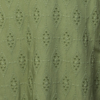 Intricate Chikankari Embroidered Straight Kurta with 2-Ply Mask - Olive Green