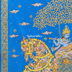 Copper Sulphate Kandarpa Ashwa (Horse) Hand-Painted Pattachitra Saree