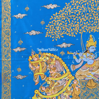 Copper Sulphate Kandarpa Ashwa (Horse) Hand-Painted Pattachitra Saree