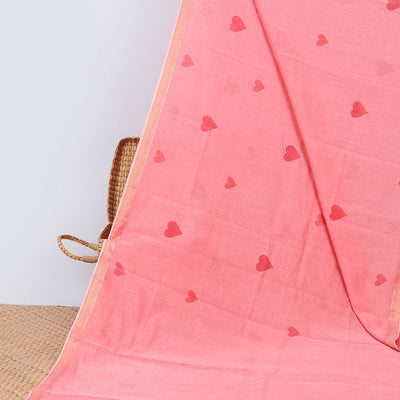 paech heart motifs chanderi cotton saree with self zari border & striped zari pallu