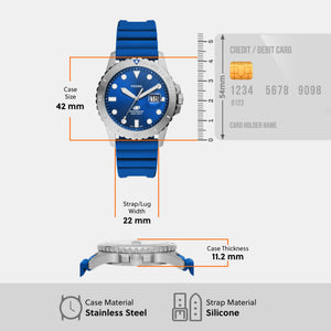 Fossil Blue Dive Men Quartz Blue Dial Analog Silicone Watch FS5998