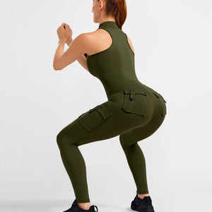Cargo Pocket Long Bodysuit - Dark Olive Green