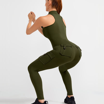 Cargo Pocket Long Bodysuit - Dark Olive Green