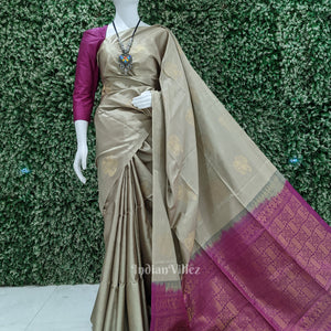 Sand With Magenta Pure Kanjivaram Soft Silk Saree