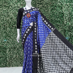 Blue Black Pasapali Contemporary Designer Silk Saree