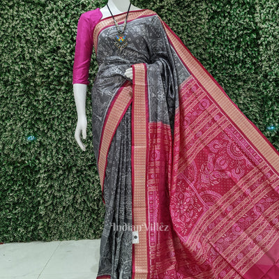 Grey Rani Pink Tribal Sambalpuri Silk Patta Saree