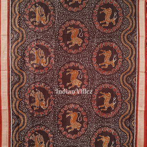 Deer Theme Pure Sambalpuri Ikat Silk Saree