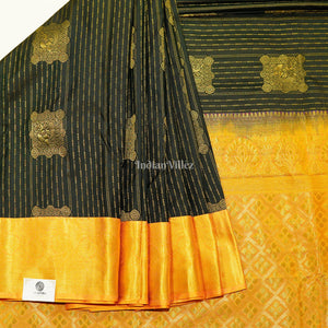 Black Golden  Striped Body Work Pure Kanjivaram Silk Saree