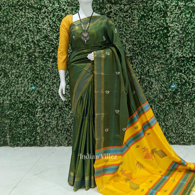 Musk Green With Yellow Pure Bishnupuri Silk Saree