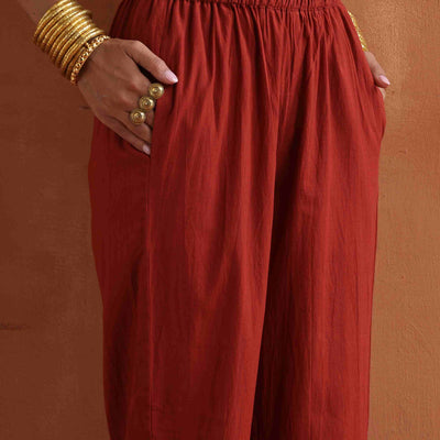 trueBrowns Rust Metallic Angrakha Kurta Set