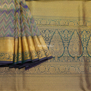 Blue Dual Tone Pure Kanjivaram Silk Saree