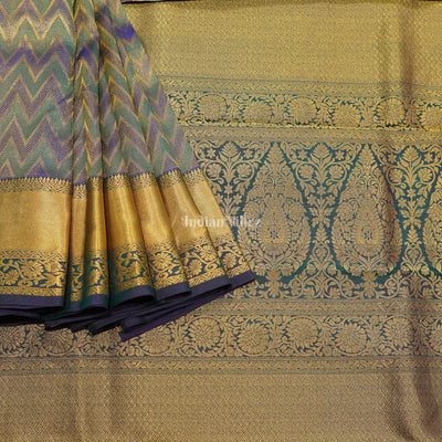 Blue Dual Tone Pure Kanjivaram Silk Saree