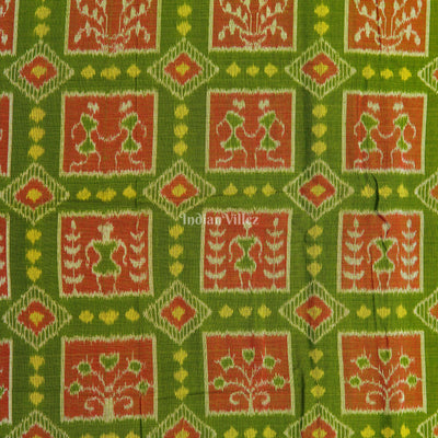Olive Green Tribal Theme Odisha Ikat Cotton Fabric