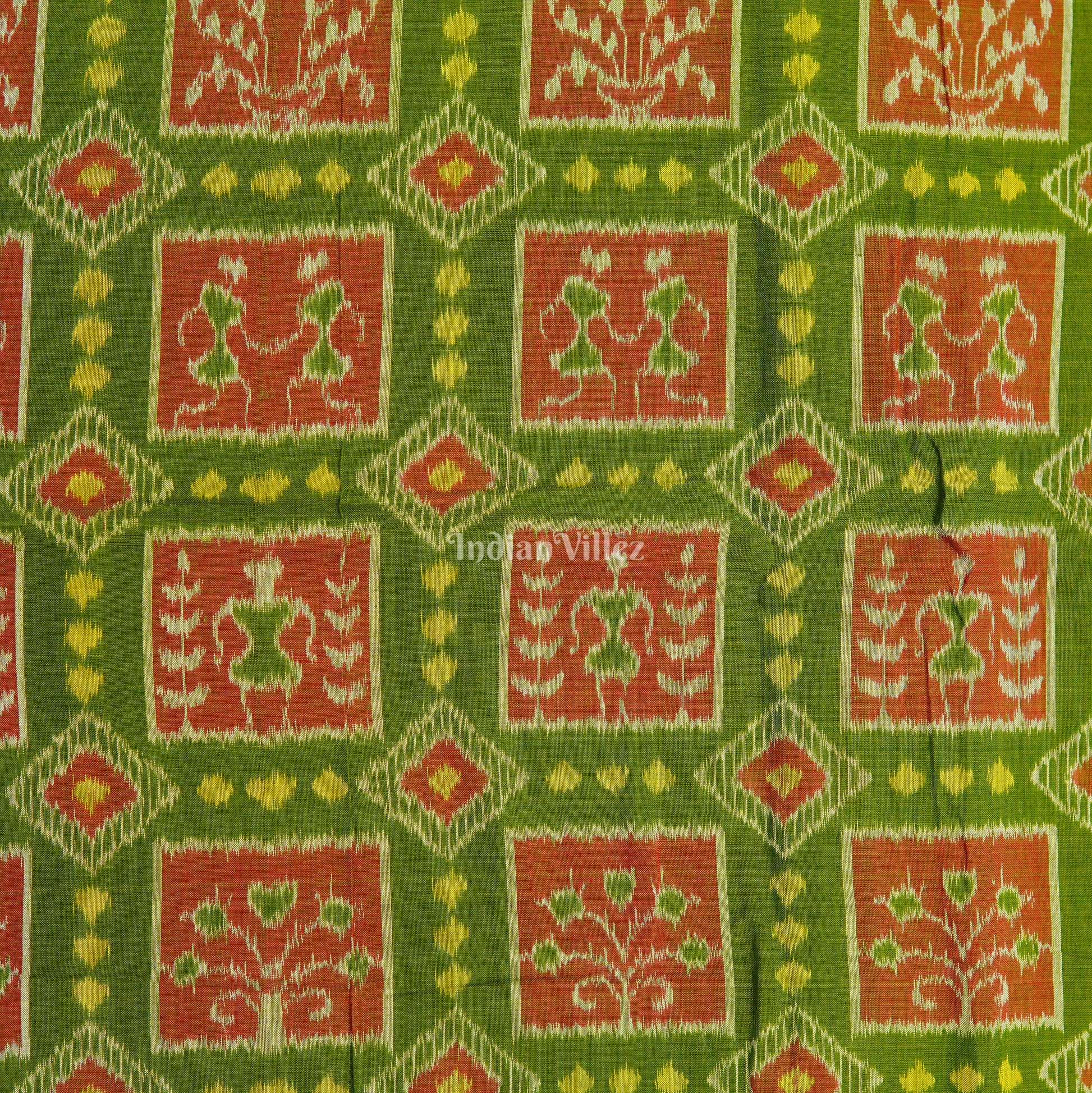 Olive Green Tribal Theme Odisha Ikat Cotton Fabric