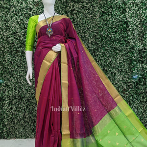 Purple Parrot Pure Silk Cotton Maheshwari Saree