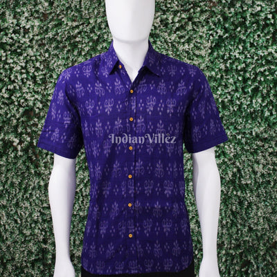 Blue Odisha Ikat Cotton Half Sleeve Shirt for Men