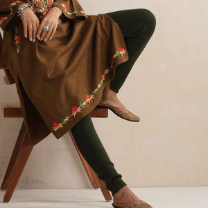 trueBrowns Brown Kashmiri Embroidered Woollen Phiran Kurta