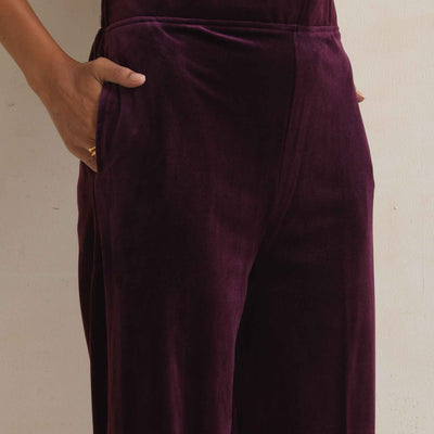 trueBrowns Purple Velvet Floral Embroidered Kurta Pant Dupatta Set