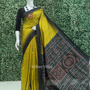 Golden Yellow Black Bomkai Sambalpuri Silk Saree