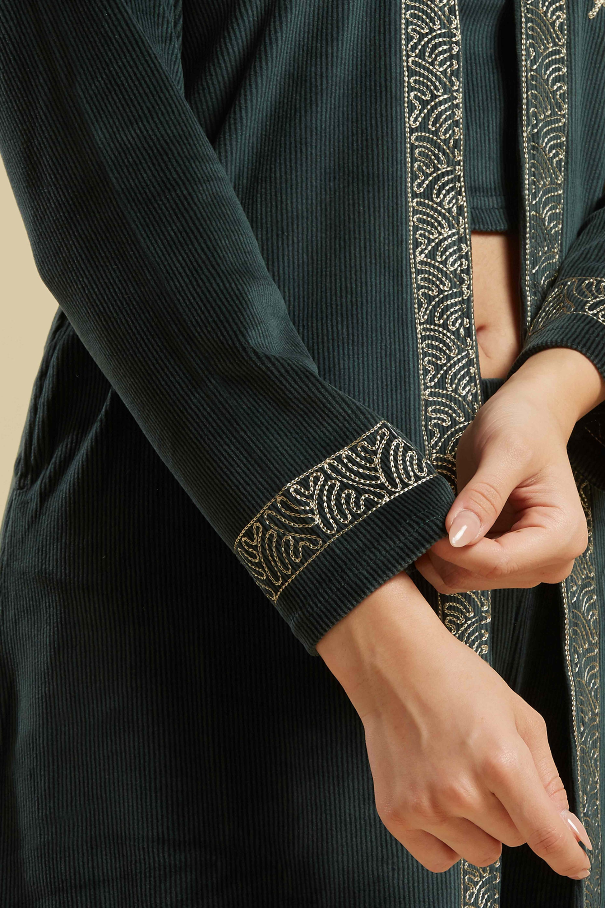 green-embroidered-velvet-front-slit-top-bottom-set