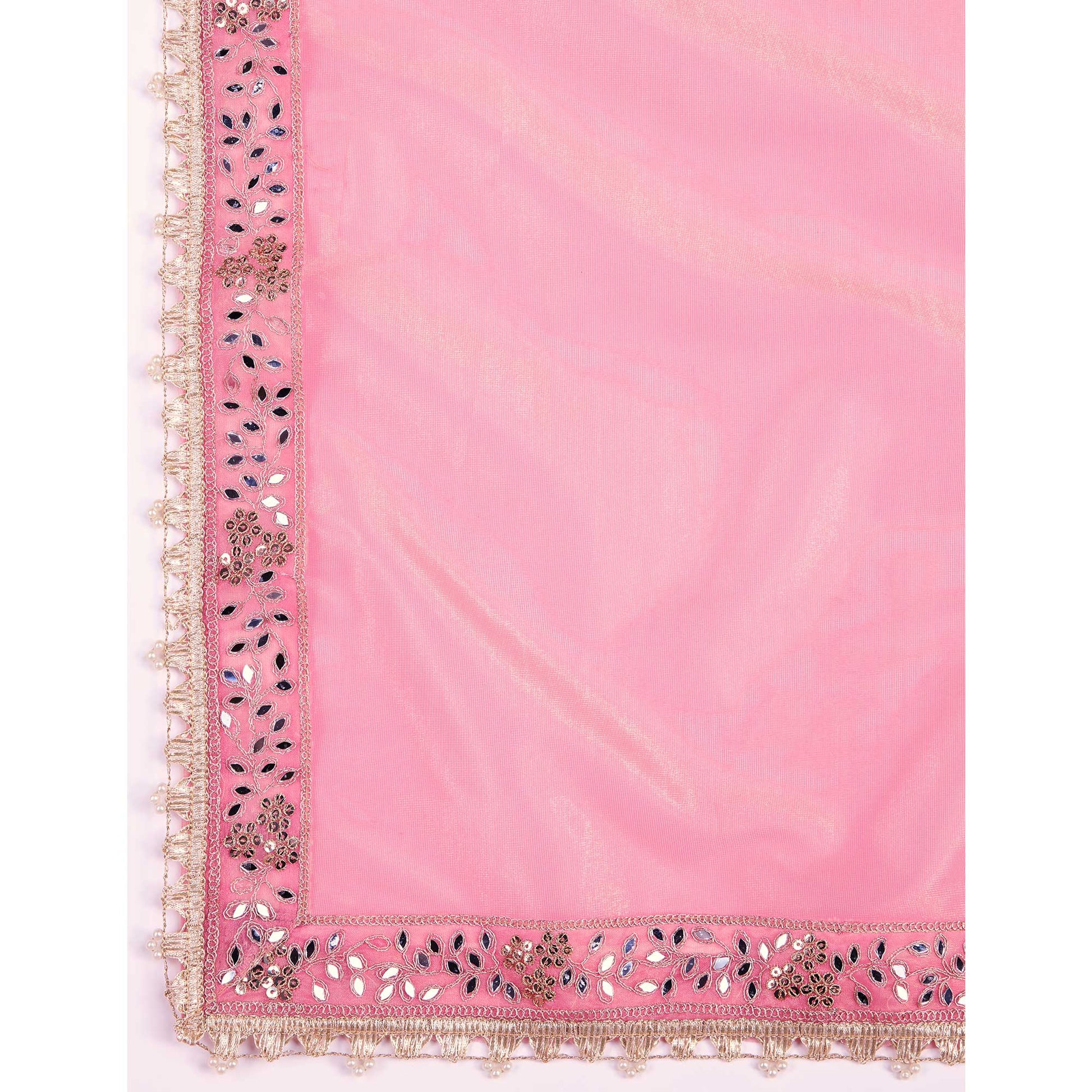 Light Pink Sequins Embroidery With Mirror Handwork Twill Net Saree