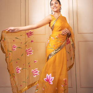 Surya Handpainted Gota Pure Organza Saree