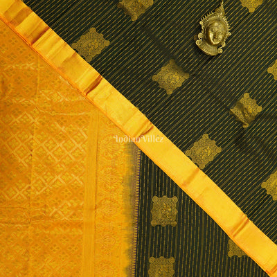 Black Golden  Striped Body Work Pure Kanjivaram Silk Saree