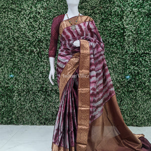 Silver Pink Floral Digital Print Kanjivaram Silk Saree