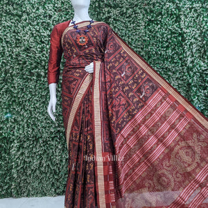 Brown Coffee Tribal Theme Sambalpuri Silk Saree