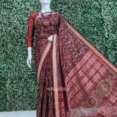 Brown Coffee Tribal Theme Sambalpuri Silk Saree