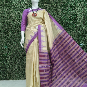 Beige Lavender Hazar Buti Bomkai Tussar Silk Saree with Sarabandha Anchal
