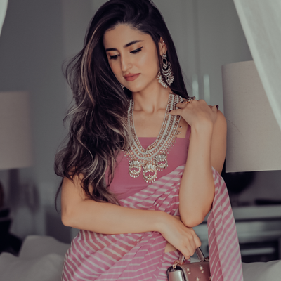 Sophia Dusty Pink Leheriya Pure Chiffon Saree