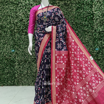 Navy Blue Box Design Sambalpuri Silk Saree