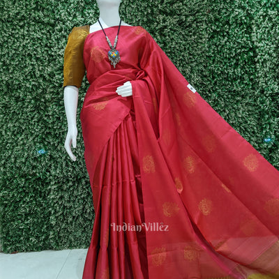 Maroon With Golden Brown Pure Kanjivaram Soft Silk Saree