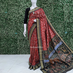 Red Odia Barnamala With Rudrakshya Border Contemporary Silk Saree