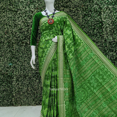Dark Green Boita Theme Sambalpuri Silk Saree