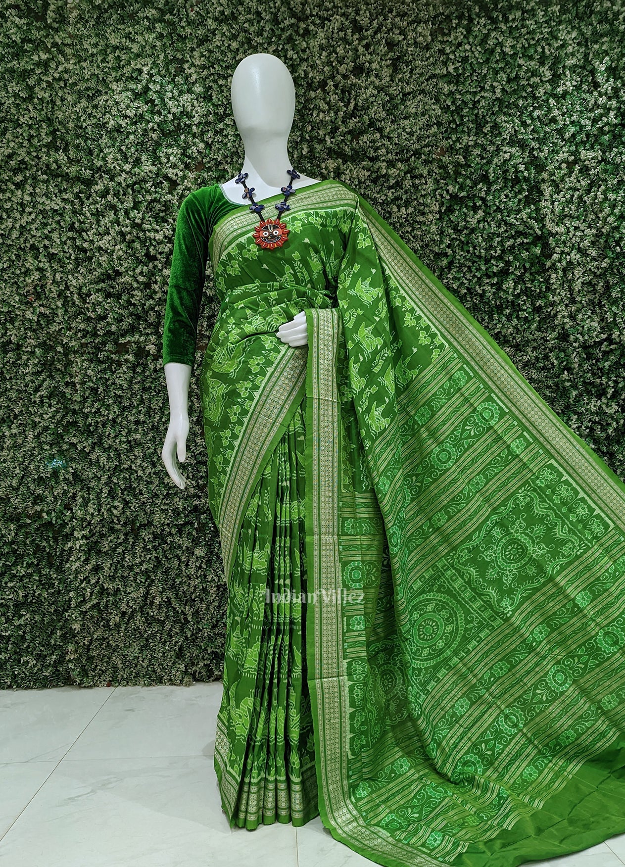 Dark Green Boita Theme Sambalpuri Silk Saree