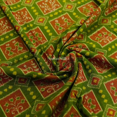 Olive Green Tribal Theme Odisha Ikat Cotton Fabric