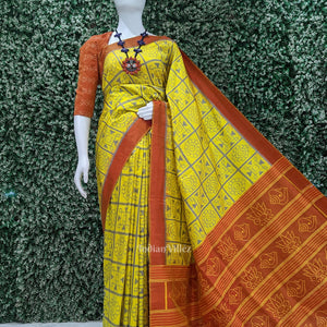 Yellow Red Nabakothi Odisha Ikat Contemporary Designer Saree