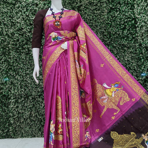 Coffee with Rani Pink Doli Barat /Palki Theme Pattachitra Silk Saree