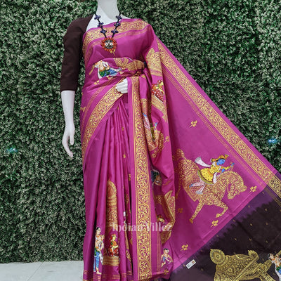 Coffee with Rani Pink Doli Barat /Palki Theme Pattachitra Silk Saree